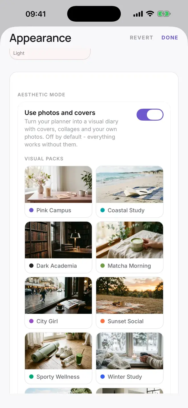 The year view in Aesthetic Mode, each month with a photo cover